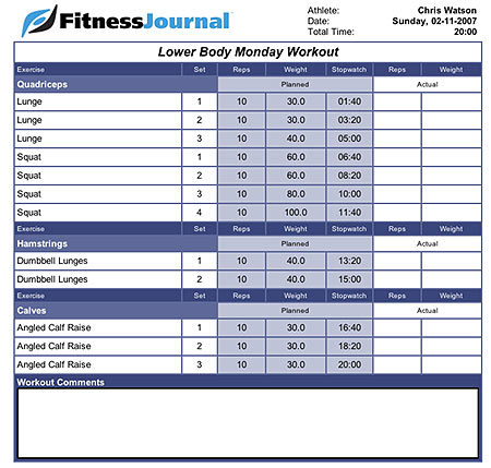 Free Weight Workout Chart